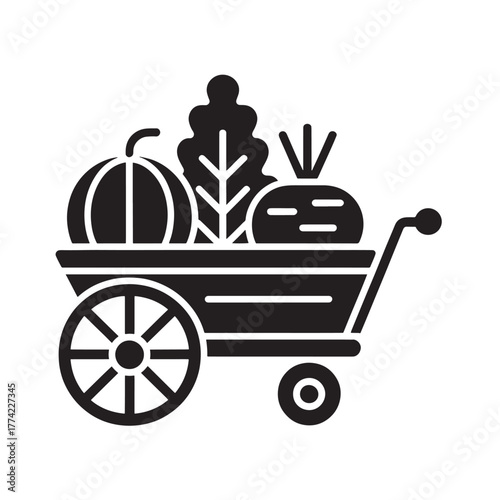 Farm cart with vegetables simple black glyph icon vector illustration isolated on white background