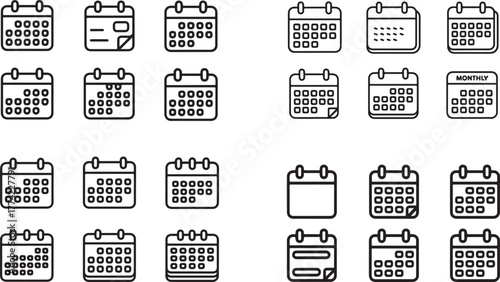 Large Calendar Schedule Planner and Date Outline Vector Icon Set