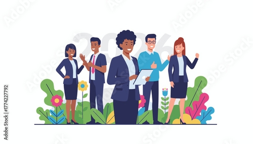 Diverse business team planning for 2026 goals collaboration and professional success