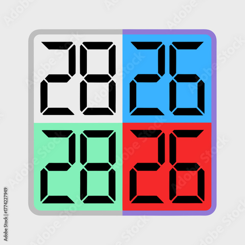 2026 digital clock numbers in colored squares retro