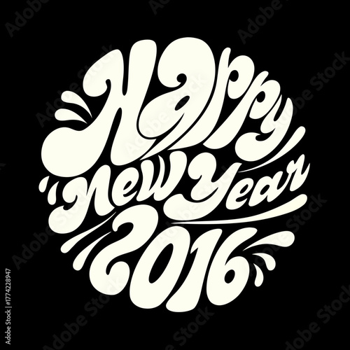Creamy white happy new year 2016 typography on black