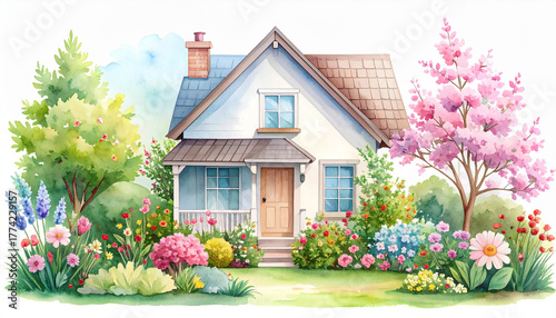 house and flowers
