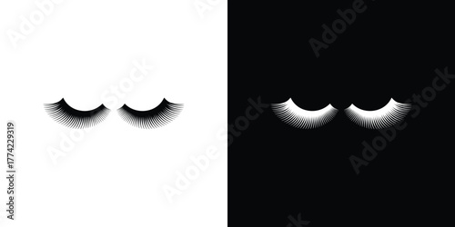 Black and White Eyelashes Extensions Isolated on Background Beauty Concept, Close Up