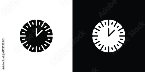 Clock Icon Showing Time in Black and White, Minimalist Clockface Design