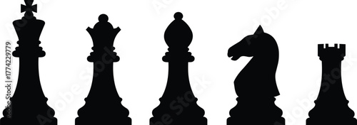 Photos Chess pieces vector illustration, king queen bishop knight rook silhouettes, bla