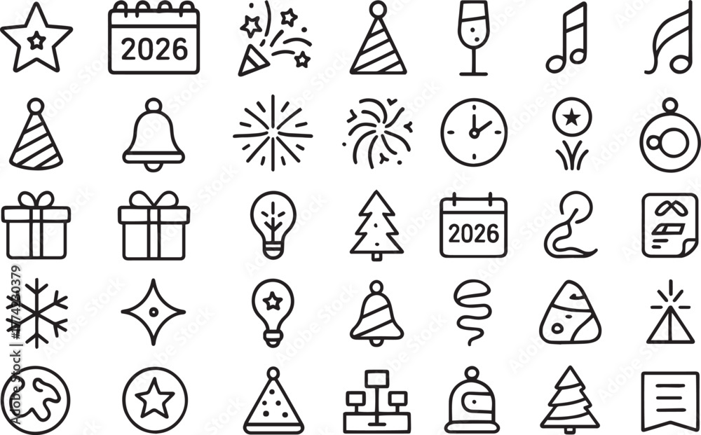 Obraz premium Celebration new year and christmas line icons set