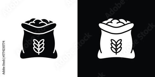 Grain Sack Black Bag with Wheat Symbol, Farm Harvest on Transparent