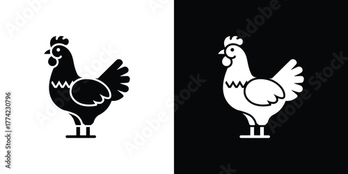 Isolated Chicken Silhouette Facing Right With Red Crest, Wattle, and Minimalist Design