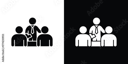 Leader Icon With Tie and Hand on Shoulders in Black and White Style