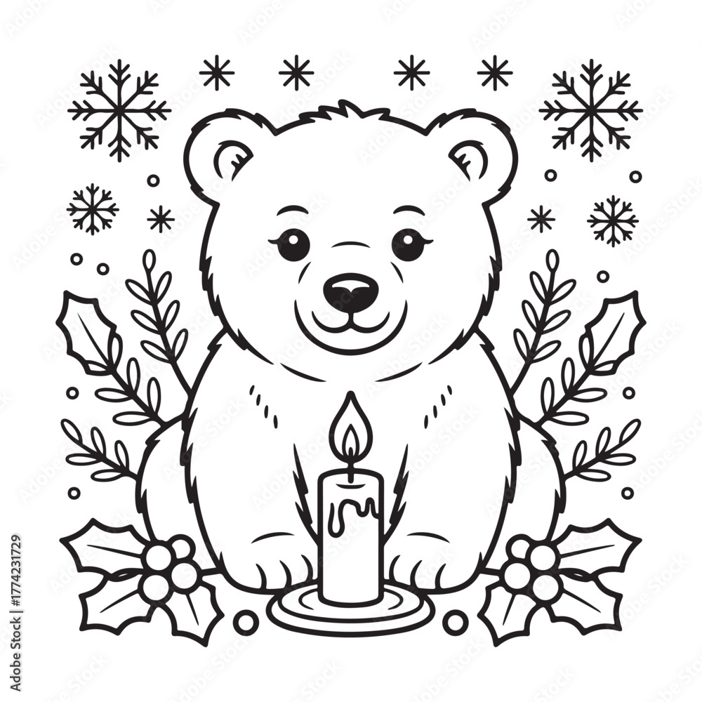 Fototapeta premium cute candle with holly bold & easy cute christmas coloring page, Whimsical Gingerbread House Coloring Pages for Kids & Adults, Christmas Coloring Pages, bold & easy cozy winter coloring book pages,
