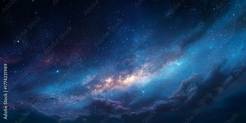 Fototapeta premium A colorful galaxy with stars and nebulae illuminates the night sky.