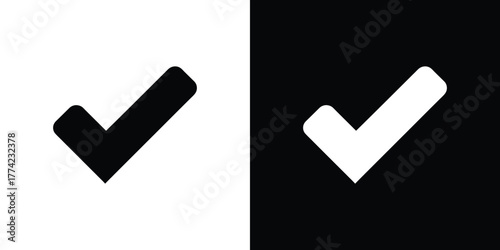 Check Mark Icon, Black and White Color Variation on Contrasting Backgrounds