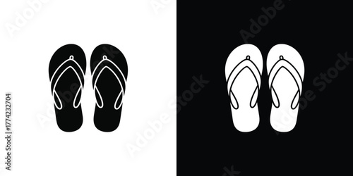 Flipflops Pair Isolated on Black and White Background, Summer Footwear, Sandal Design