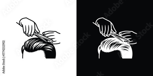 Hands Holding Scissors Cutting Hair on Transparent Background