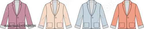 Diverse color blazer variations for fashion design and apparel concept, showcasing stylish outerwear