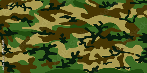 Military green and brown camouflage seamless pattern background texture