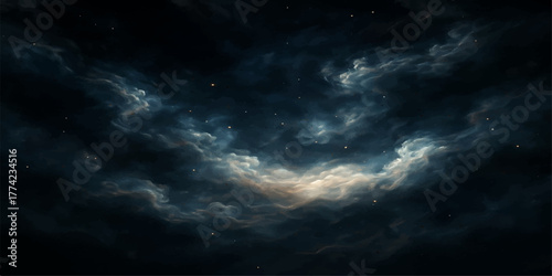 Bright blue summer sky with dramatic white clouds