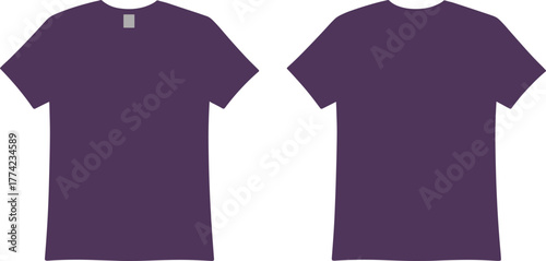 Dark purple t-shirt front view, dark purple t-shirt back view, plain cotton apparel, blank clothing template, unisex fashion mockup, garment design
