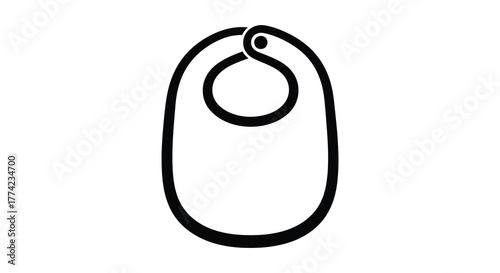 Simple black and white outline silhouette of a baby bib on a white background