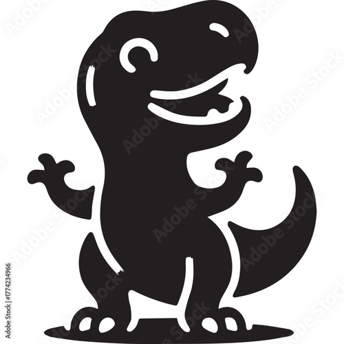 cute kids t rex black shape icon silhouette vector flat illustration design on white background