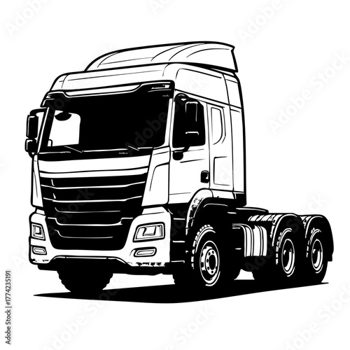 tractor head 6x4 truck in perspective view, realistic proportions