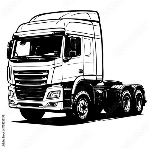 6x4 tractor unit with aerodynamic cabin and detailed chassis