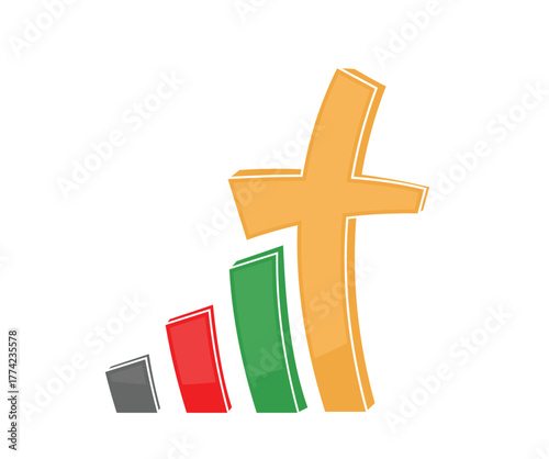 Cartoon Christian Cross with Rising Bars