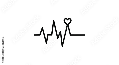 A simple black silhouette of a heartbeat ekg line with a small heart at the peak of one of the waves silhouette