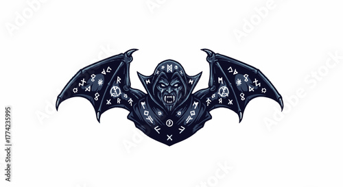 Intense vampire with bat wings and glowing red eyes, perfect for Halloween designs and fantasy themed projects, a unique and scary monster character