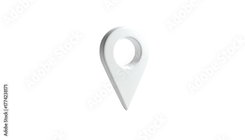 A 3D rendered white location pin icon against a black background