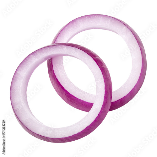 Sliced Red Onion Rings: A pair of vibrant red onion rings, meticulously sliced to reveal their delicate texture, ready to add flavor and color to any dish.