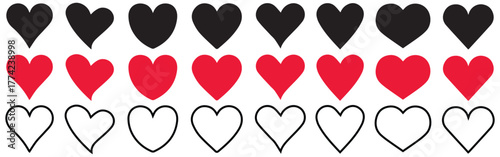 heart red Shape set collection pack black icon silhouette vector flat illustration design on white background