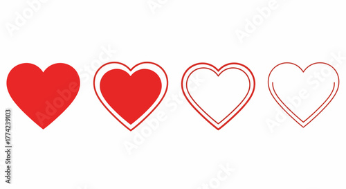 Hearts Vector Line Art Evolution of Love Symbol in Outline and Solid Forms