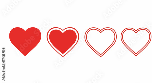 Vector Set of Heart Outlines for Love and Romance Concepts