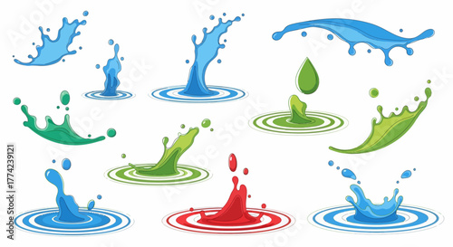 Vector Art of Colorful Water Splashes and Droplets for Graphic Design