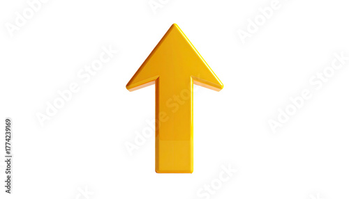 Golden upward arrow with a 3D effect on a solid black background