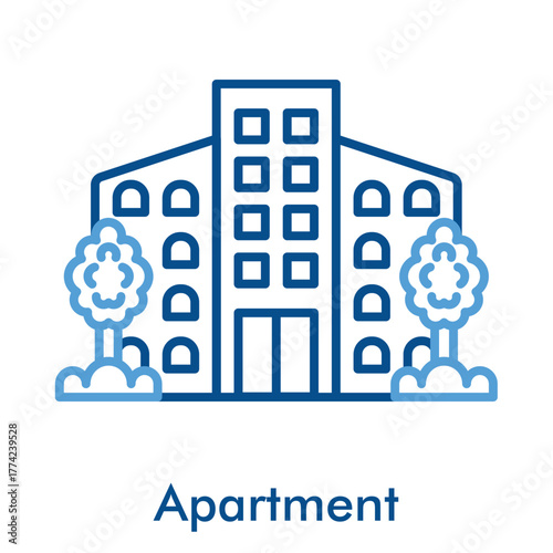 Apartment Building Icon in Outline Color Style. Vector Illustration