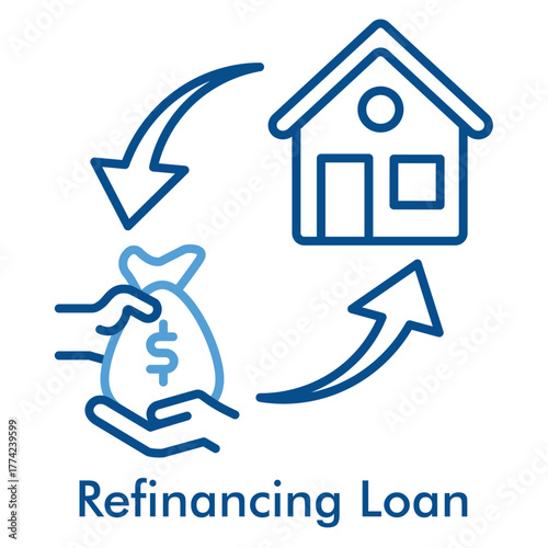 Refinancing Loan Icon in Outline Color Style. Vector Illustration