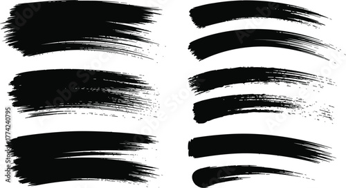 Black Ink Brush Strokes Set - Grunge Textured Paint Swipes Vector