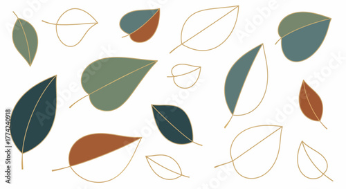 Elegant vector illustration of diverse leaves with modern aesthetic in nature