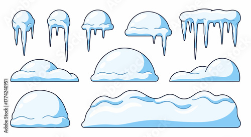 Vector Set Cartoon Ice Caps and Icicles Decorations
