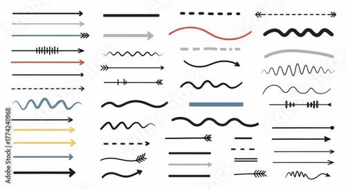 Vector Set of Arrow and Line Art Collection of Hand-Drawn Doodle Design Elements
