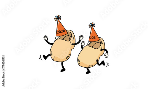 Cute Wooden Shoes Dancing Happy New Year 2026 Illustration
