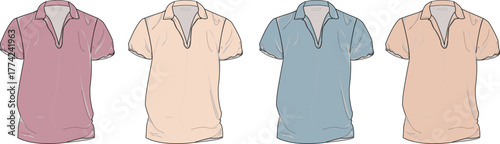 Four colorful short-sleeved polo shirts displayed in a row, showcasing their classic design and variety of hues for casual wear