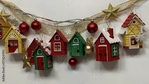 dwelling structures suspended as festive decorations  creating a neighborhood