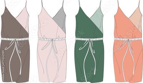 Stylish Romper Fashion Design Illustration Trendy Apparel for Women in Various Color Schemes