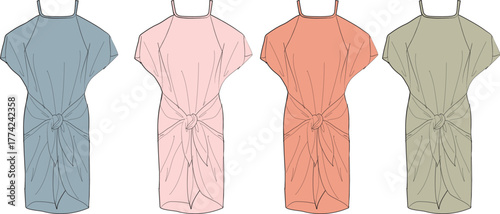 Collection of Stylish Dresses Featuring Four Different Color Options, Perfect for Fashion Design