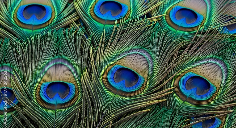 Fototapeta premium Intricate Peacock Feather Pattern - A Symphony of Color and Texture.
