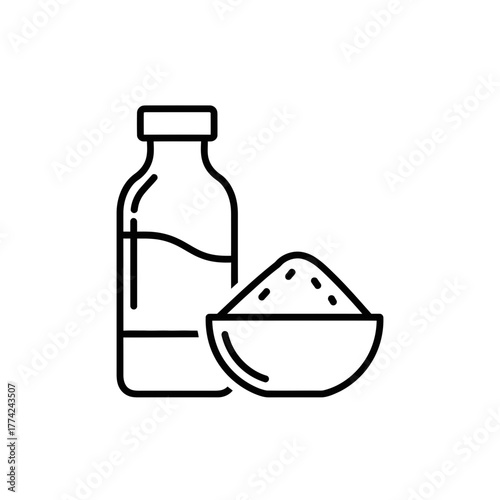 Sugar Bottle and Bowl Vector | Sweet Ingredient Line Icon | Kitchen Food Outline Illustration