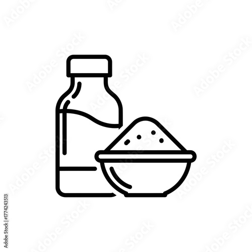 Sugar Bottle and Bowl Vector | Sweet Ingredient Line Icon | Kitchen Food Outline Illustration